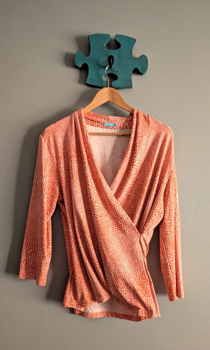 J. McLaughlin Catalina Cloth Faux Wrap Top XL Orange Pink Animal Print